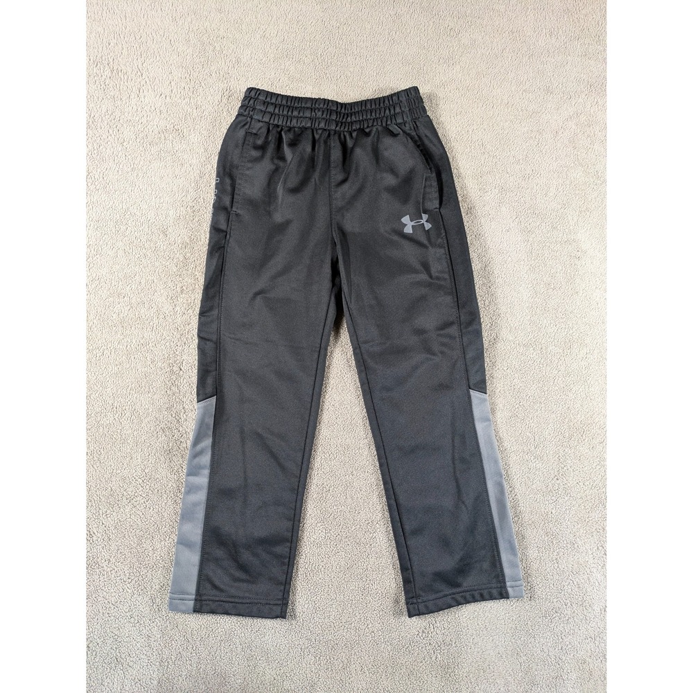 Under Armour Track Pants Boys 4 Black Spellout Athletic Training Elastic Waist